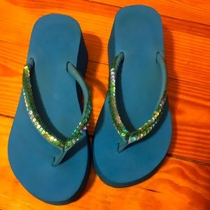Sequined Platform Flip Flops